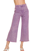 Acid Washed High Waist Frayed Hem Straight Pants