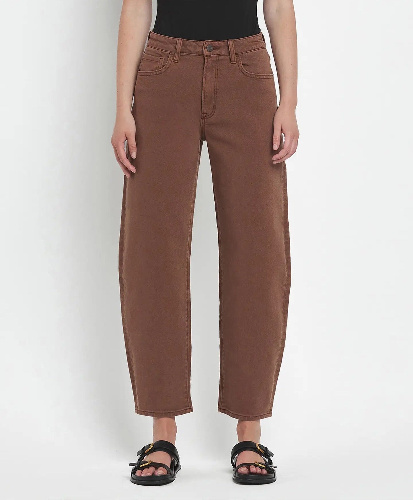 Kate High Rise Brown Barrel Jeans