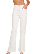 Acid Washed High Waist Frayed Hem Straight Pants